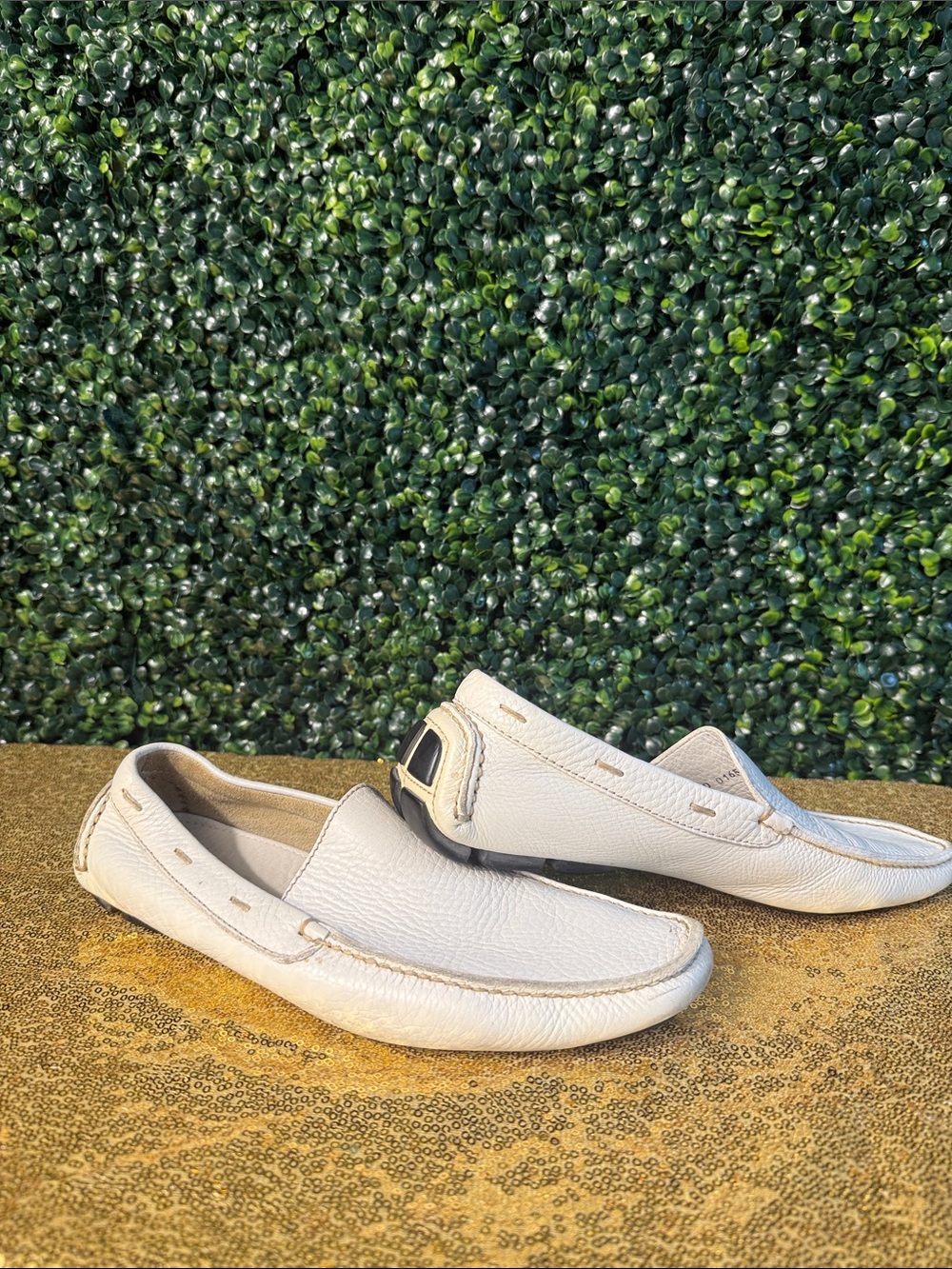 Vintage Prada  Men's White Leather Slip-On Driving Loafers